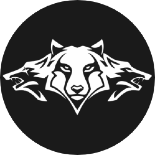 Logo de la familia WARWOLF, modelo blanco sobre fondo negro,